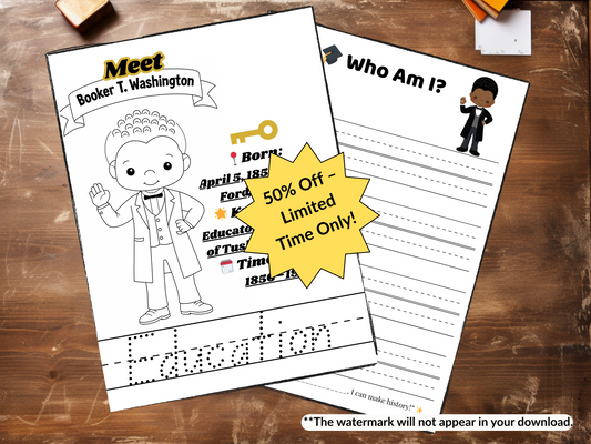 'Color Me & Learn' and 'Who Am I' Worksheets, 20 historical figures
