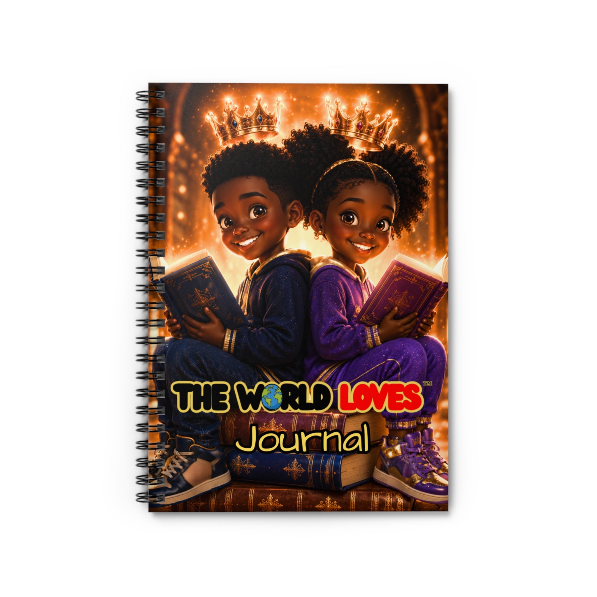 The World Loves Journal — Spiral Ruled Notebook with Proud Black Kids Illustration