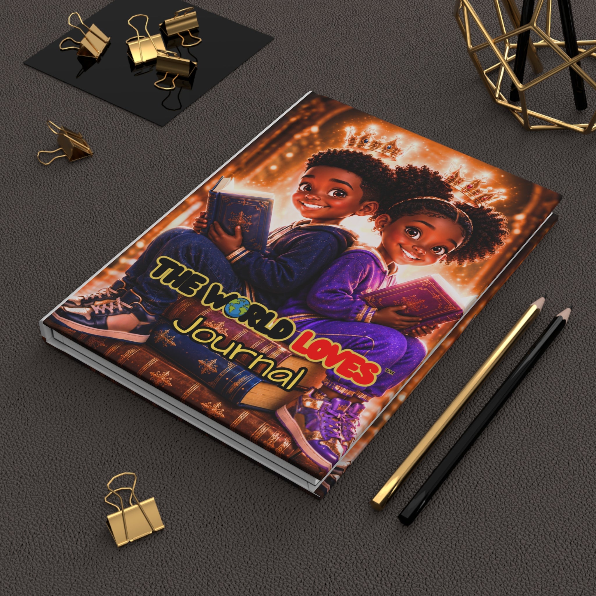 The World Loves™ Kids Reading Hardcover Journal — African American Siblings Inspirational Notebook