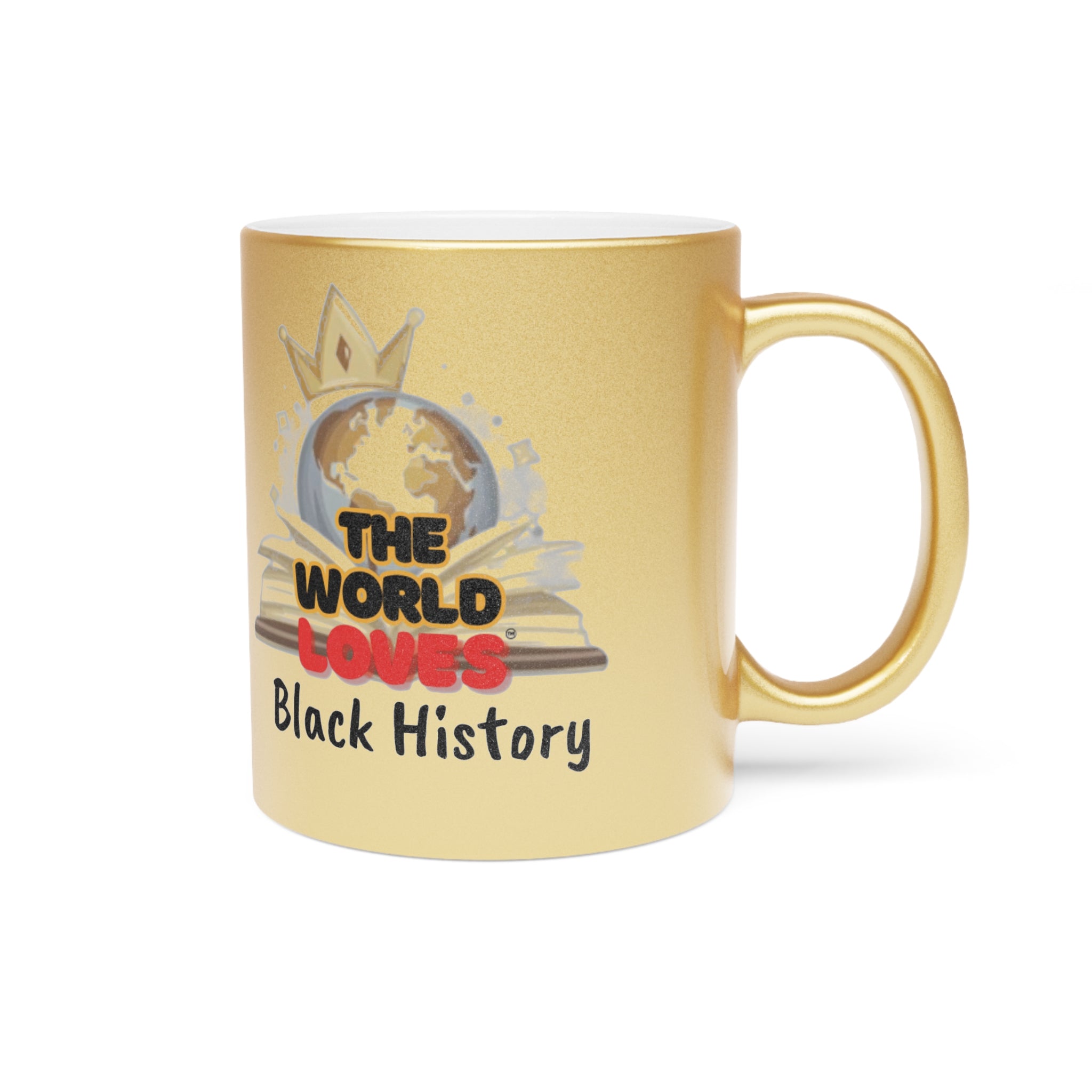 Metallic Mug — "The World Loves" Silver/Gold Ceramic Travel Gift