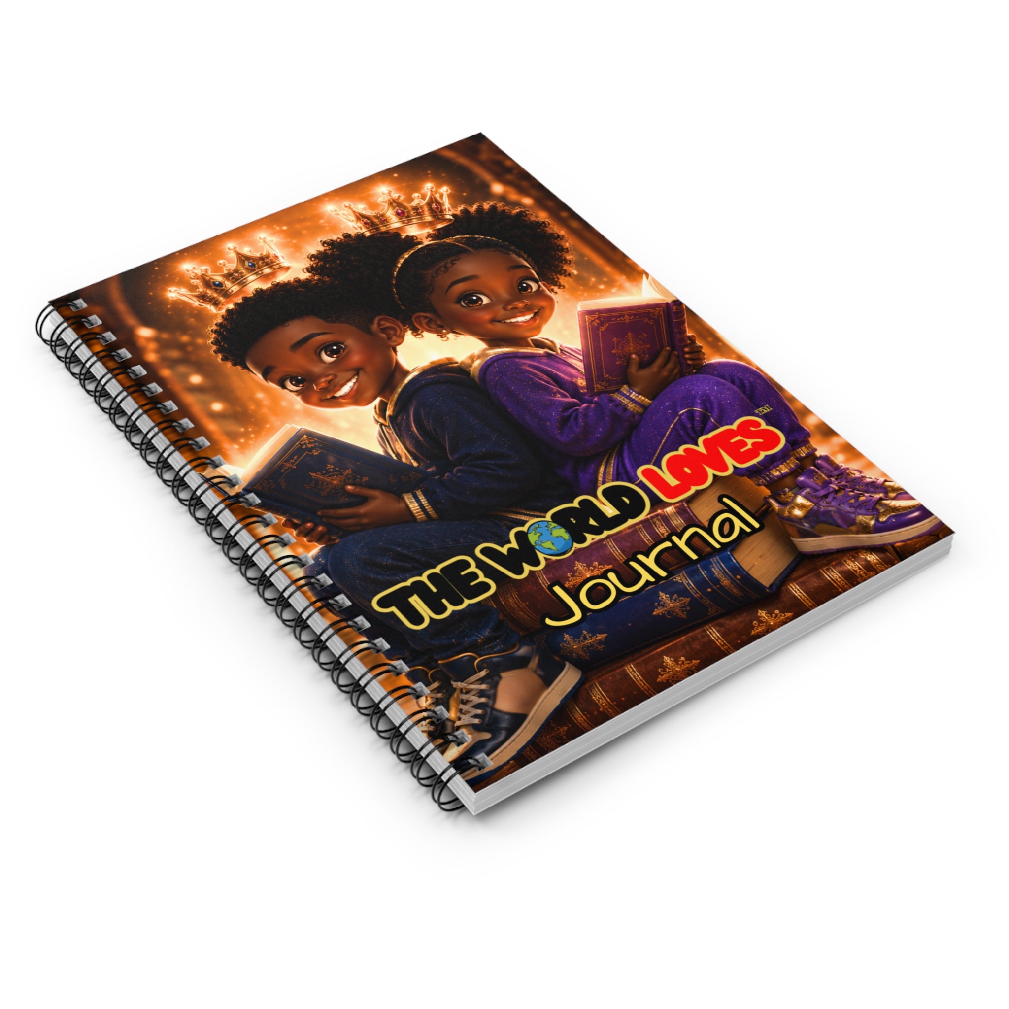 The World Loves Journal — Spiral Ruled Notebook with Proud Black Kids Illustration