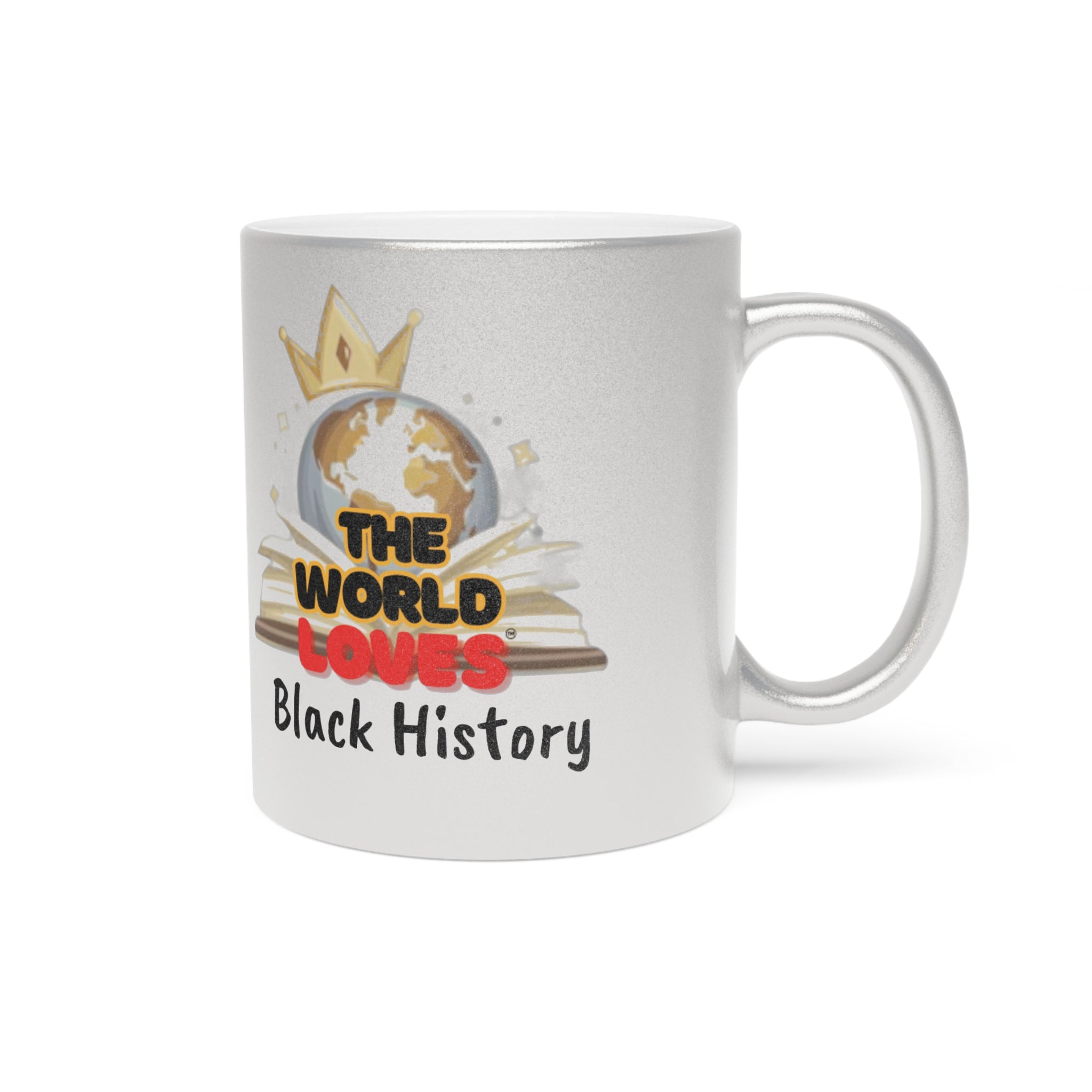 Metallic Mug — "The World Loves" Silver/Gold Ceramic Travel Gift