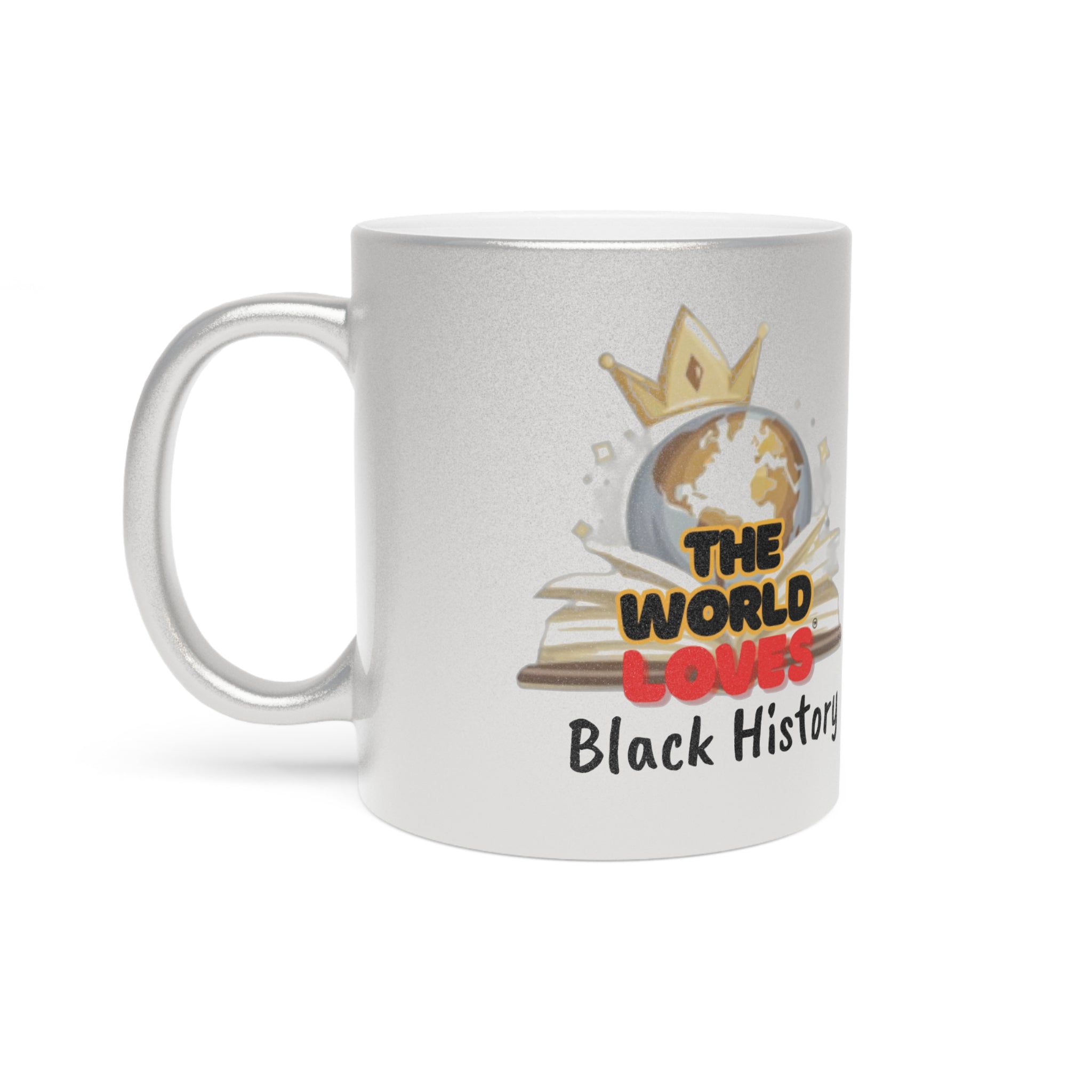 Metallic Mug — "The World Loves" Silver/Gold Ceramic Travel Gift