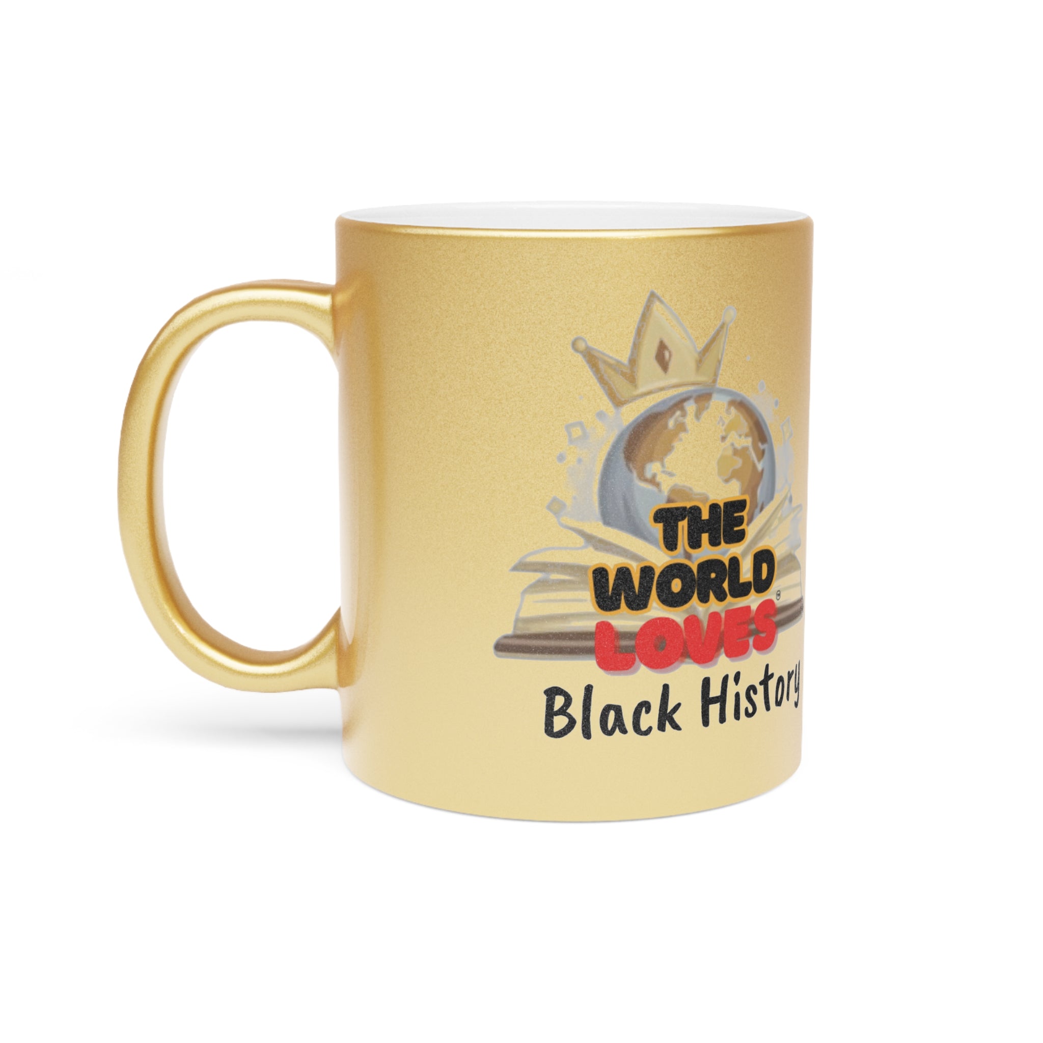 Metallic Mug — "The World Loves" Silver/Gold Ceramic Travel Gift