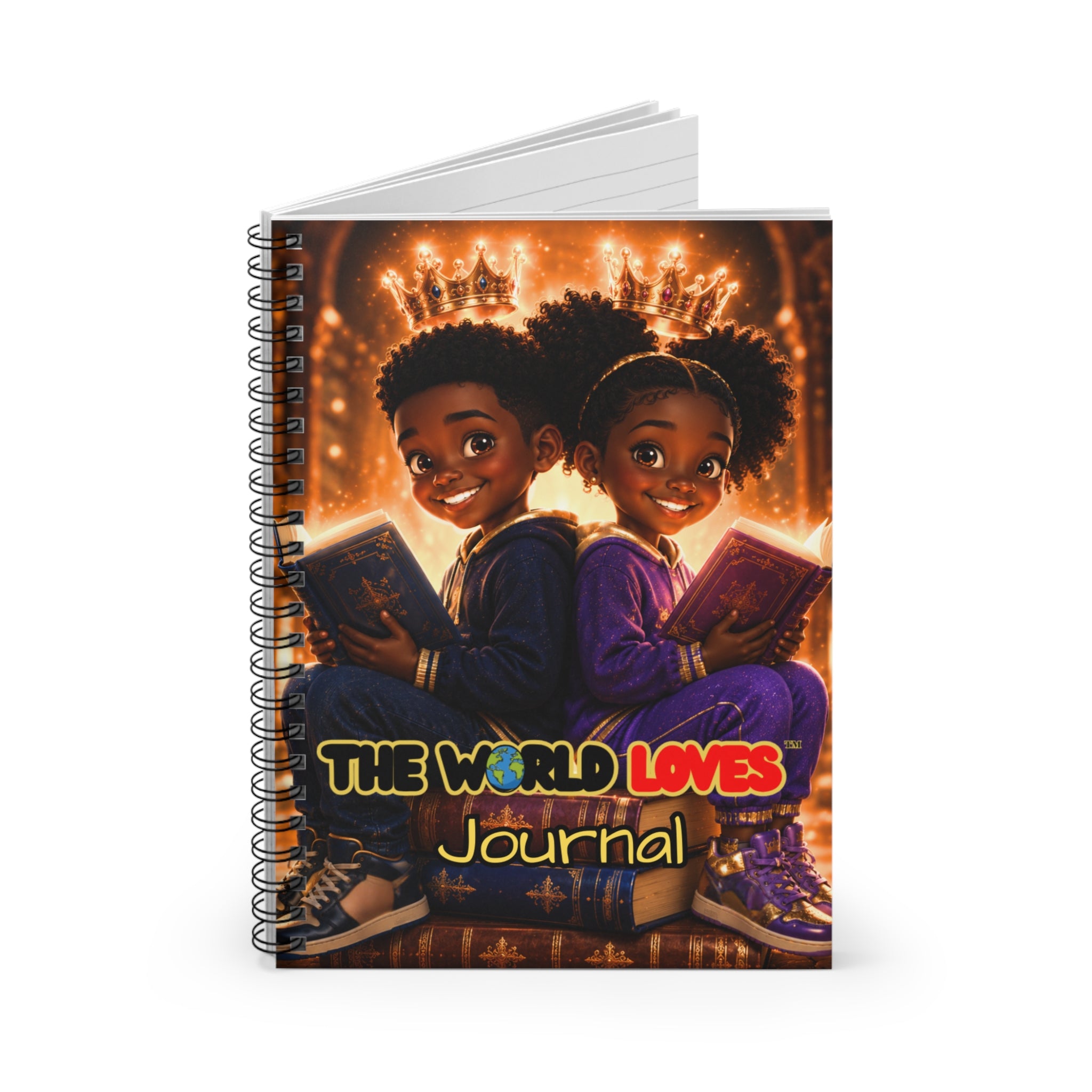 The World Loves Journal — Spiral Ruled Notebook with Proud Black Kids Illustration